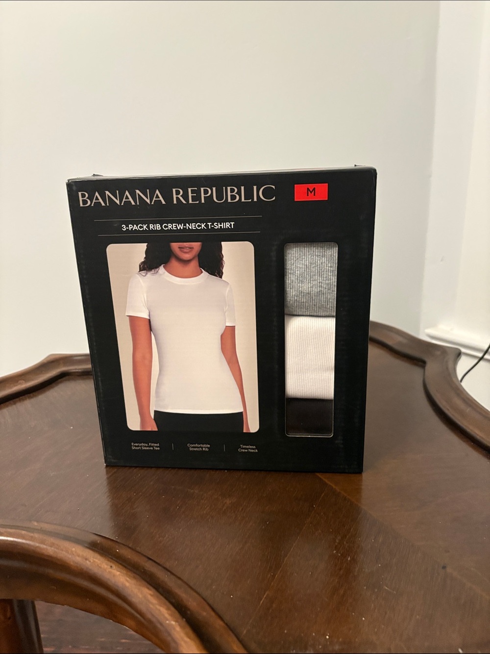 Banana Republic 3-Pack Rib Crew-Neck Tees - White, Light Gray, Black-NWTO